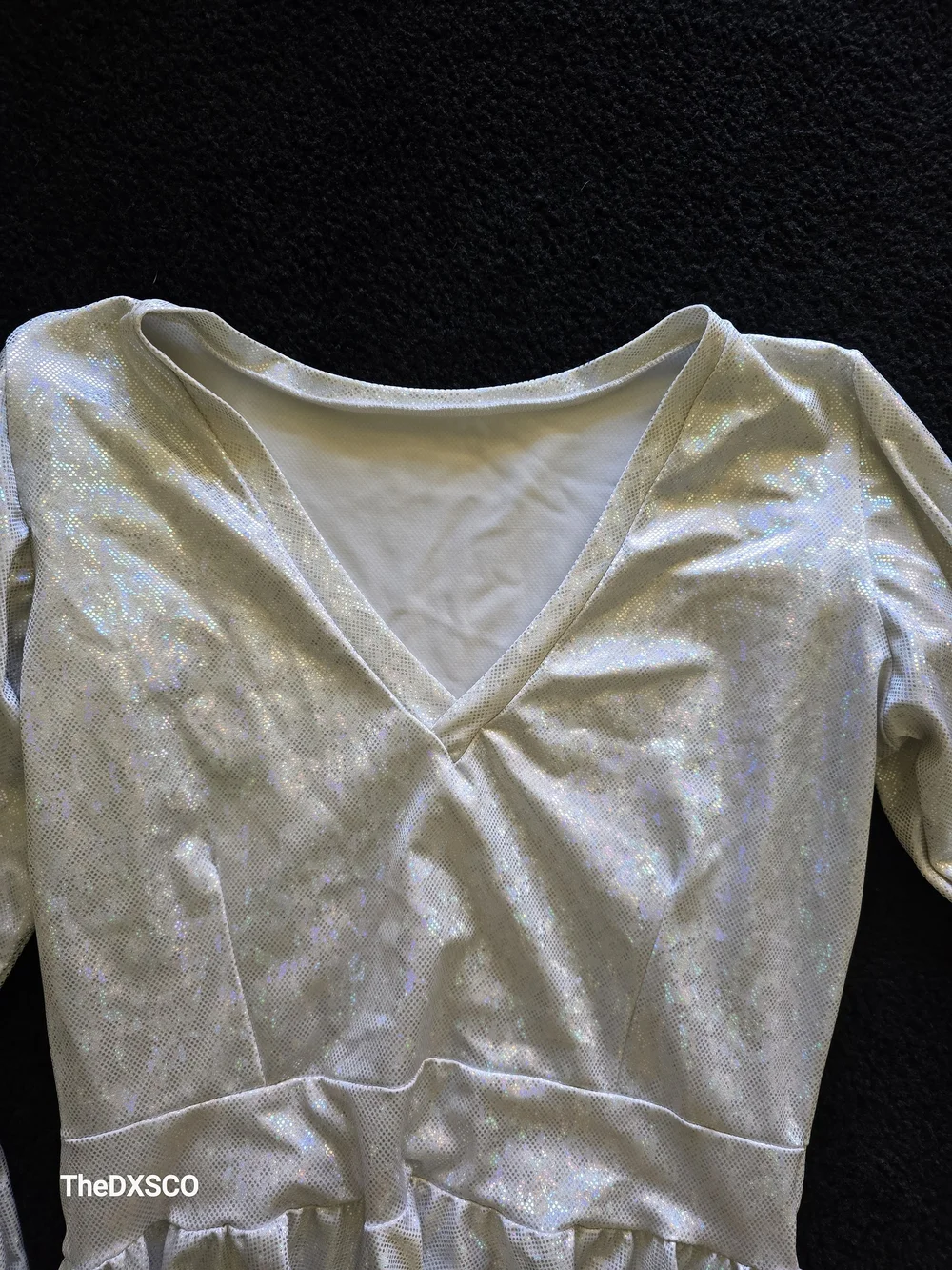 Iheartraves Ivory Iridescent Holographic High-Low Bell Sleeve Dress - Picture 3 of 4